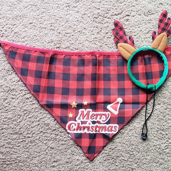 3-HOLIDAY DOG BANDANA & 1 HEAD BAND